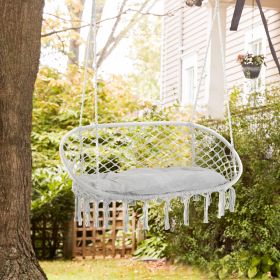 2-Person Hammock Chair Macrame Swing with Soft Cushion (Option: Light Grey-1330x810x50 mm)