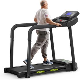 Elderly Rehabilitation Composite Shock-absorbing Treadmill With Extended Handrails And Enlarged Running Platform, Suitable For The Elderly, Load- (Option: Black)