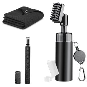 1Pc 3 In 1 Golf Club Cleaning Kit Golf Club Cleaner Brush With 5Oz Water Bottle Retractable Clip Groove Sharpener Golf Towel Gift For Golfers (Option: Black)