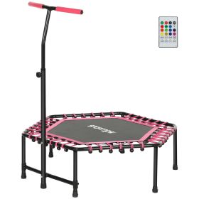45 Rebounder Trampoline For Adults, Quiet Bungee Rebounder With LED Lights And Adjustable Handle, Pink (Option: Pink)